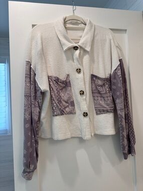 Cream & Lavender Patchwork Button-Front Cardigan Sweater